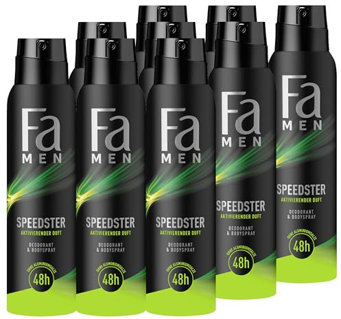 FA Deospray Men Speedster mit Taurin (9x 150 ml) aktiviere deinen Körper, Geist & Sinne mit dem erfrischenden Duft von Zitrus & Zitronengras