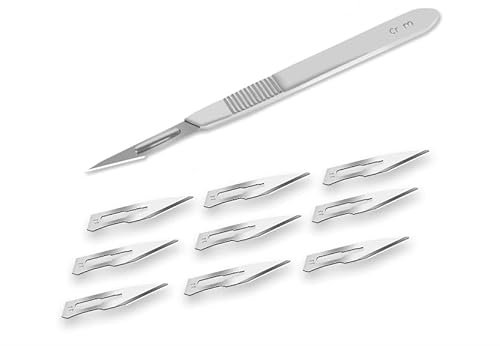 12 pcs Scalpel Blades #11 Scalpel Handle #3 Suitable for Sculpting Surgical Sign Craft Card Making Cutter Podiatry Dental Repair Medical Lab Training (Pack of 12 & Scalpel Handle)