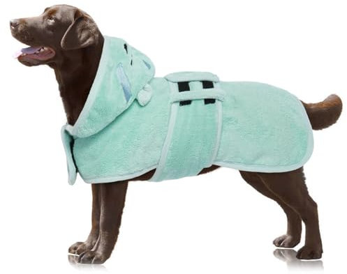 OUOBOB Hundebademantel für große Hunde 2XL – Mikrofaser Bademantel zum Trocknen mit Kapuze & verstellbaren Gurten – Ideal für Labrador, Golden Retriever (Grün)