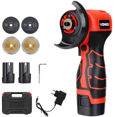 Mini smerigliatrice angolare Aytop, smerigliatrice angolare a batteria da 16,8 V, strumento portatile con 2 batterie ricaricabili, 5 dischi abrasivi, 1 chiave e caricatore per il taglio