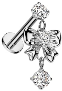 beyoutifulthings Lippen-Piercing Zirkonia Schleifen-Anhänger Gold Silber Piercing-s Lippe Stecker Chirurgenstahl Schraub-Verschluss Stab 8-mm lang 1,2-mm
