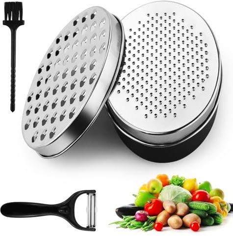 Cheese Grater with Container, Graters for Kitchen with 2 Size Lid, Stainless Steel Vegetable Chopper Chocolate Grater Shredder Cheese Ginger Shredder, Grater for Vegetable Ginger Chocolate Garlic