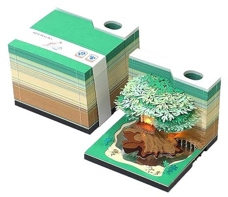 KALWEL Calendrier 3D 2025 – Cabane dans les arbres, bloc-notes 3D Artsy Pads Calendrier 2025, carnet de notes déchiré à la main, modèle de sculpture en papier, ornements créatifs, bloc-notes vert