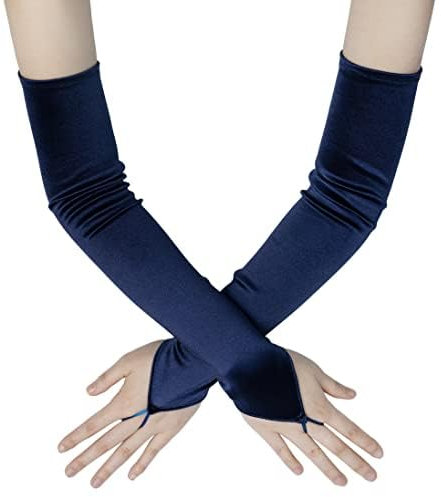 Coucoland Damen Fingerlos 20er Handschuhe, Satin Classic Opera Fest Party Handschuhe, Audrey Hepburn 1920s Handschuhe Damen Lang Elastisch (Blau)