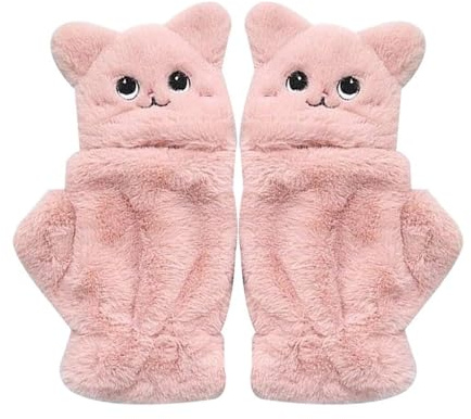 zuousxbs Winter-Kunstfelle, Fingerlose Wollhandschuhe, Wärmeisolierung, warm, umwandelbare Fäustlinge, Klappenabdeckung für Damen und Mädchen