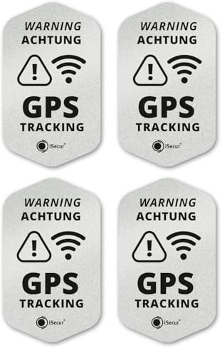 iSecur 4er GPS Tracking Aufkleber Set I 3 x 5 cm I Warning GPS-Gesichert I außenklebend wetterfest I Silber metallic I hin835