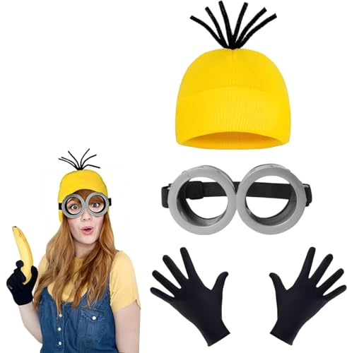 BDBFPAN 3-teiliges Kostüm Zubehör, Einzigartiges Rollenspiel-Set für Halloween: Mütze mit Haaren, Brille und Handschuhe - Perfektes Kostüm für Karneval, Film, Joker - Accessoires für Damen und Herren