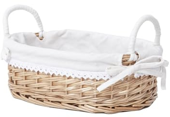 Wicker Bread Basket with Removable White Liner,Serving Bread Basket For Kitchen Counter With Handle,12.6X8.4X3.94 Inches.