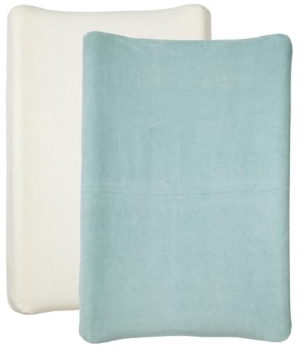 Babycalin 2 Wickelauflagen-Bezüge 50 x 70 cm weiß/blau grün – Universal-Wickelauflagenbezug aus 100% Baumwolle – elastische Kanten – Wickelauflagenbezüge einfach zu installieren