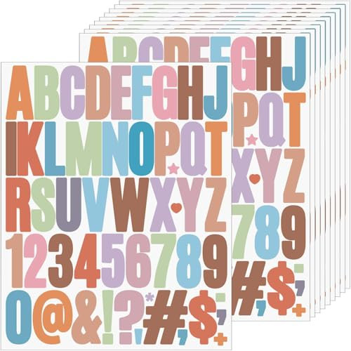 10 Blatt Buchstaben Aufkleber, 490 Stück Buchstaben Zahlen Aufkleber 5cm Klebebuchstaben Groß Selbstklebend Wasserfeste Vinyl Sticker für Scrapbooking,Grußkarten,Briefkasten,DIY Dekoration (Bunt)
