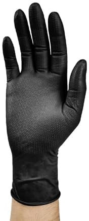 100PCS Work Nitrile Gloves,Nitrile Disposable Gloves,Diamond Grip Mechanic Gloves for Men,10mil Heavy Duty Gloves,Latex&Powder Free Exam Disposable Gloves for Garden Car Work Industrial (Black, XL)