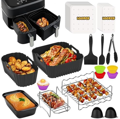 Airfryer Zubehör für Philips Dual Basket 3000-Serie, 9L (NA350/352) Heißluftfritteuse, 215 Stück Heißluftfritteuse Silikonform Zubehör für Philips Airfryer Dual Basket 3000 6L/3L, AirFryer Accessories