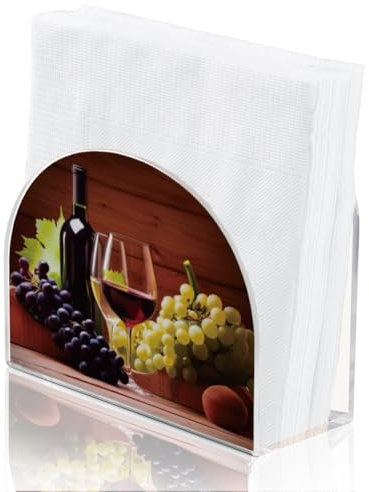 SUPERDANT Porte Serviette de Table Acrylique Vintage avec Motif de Raisins Rouges Porte Serviette Papier Sur Pied pour Table de Cuisine Porte Serviettes à Cocktail 12.5x5x10.5cm
