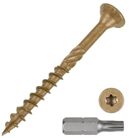 METALLIXITY Deck Screws (#8x2) 500Pcs, Carbon Steel Wood Screw Decking Screws Epoxy Coated with T25 Torx Drive Head - for Wood Fence, Table, Chairs, Tan