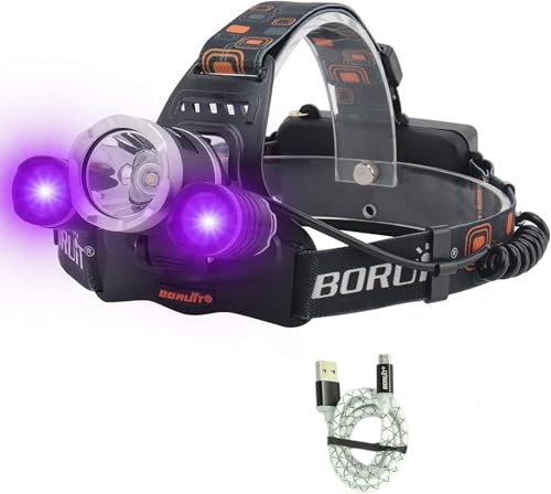 Ayvicco LED-Licht-Stirnlampe, 5000 Lumen, wiederaufladbar, UV + Weiß, für Nachtangeln, Skorpione, Jagd, Auto-Öl- und HVAC-Lecks, erkennt gefälschte Geld/Schmuck/Haustierurinflecken