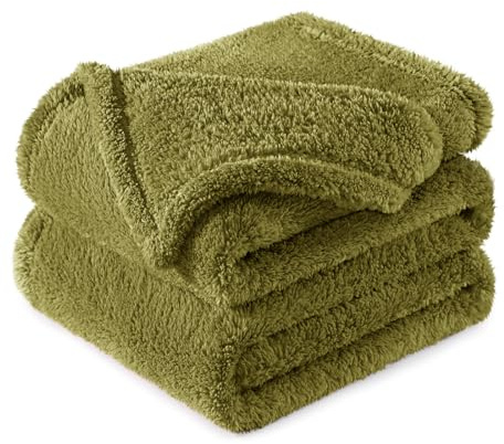 Exclusivo Mezcla Kuscheldecke Flauschig Fleecedecke Sofadecke 150x200 cm | Fleece Decke für Sofa und Bett, Kuschelige Wohndecke als Bettüberwurf, Plüschdecke für alle Jahreszeiten, Olivgrün