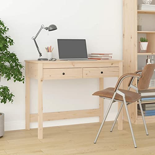 Gecheer Schreibtisch mit Schubladen Massivholz Kiefer 100x50x78 cm Bürotisch Computertisch mit 2 Schubladen für Arbeitszimmer