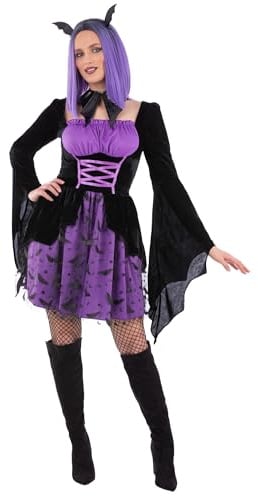 Smiffys Ladies Purple Cosplay Vampiress Costume with Dress and Headband Women’s Gothic Vampire Halloween Fancy Dress Outfit