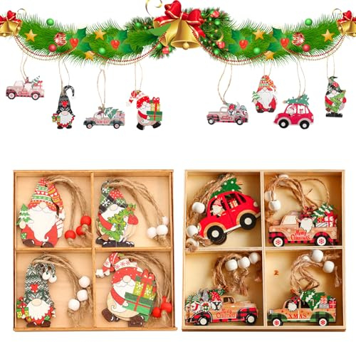 KiKiHong 24 Stück Holz Weihnachtsdeko Weihnachtsbaum Deko Holz Anhänger Holzanhänger Weihnachten Weihnachtsanhänger Klein für Weihnachten Geschenke DIY Dekoration
