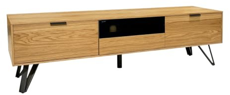 Meuble TV L. 160 cm 3 tiroirs placage Bois de chêne Naturel et Pieds métal Noir – séjour Style Contemporain – Onyx 2