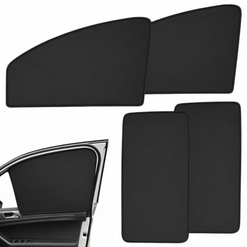 Magnetischer Auto Sonnenschutz Vorhang 4er Set (Schwarz) | Universal | UV- & Hitzeschutz | Schnellmontage | Passend für die meisten Autoscheiben