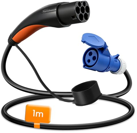 Adapter Typ 2 auf CEE, 16A/3,5kW, Typ2 Ladestationen oder Wallbox Kabel 1m | Kompatibel mit Wohnwagen, Wohnanhängern, Motorbooten und Lkw, Plug and Play, öffentliche Typ 2 Ladestationen oder Ladegeräte