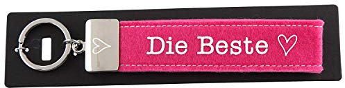Depesche 4298-001 Schlaufen-Schlüsselanhänger aus Filz, mit graviertem Metallabschluss und kultigem Aufdruck, Die Beste, rosa, ca. 17 x 3 x 1 cm