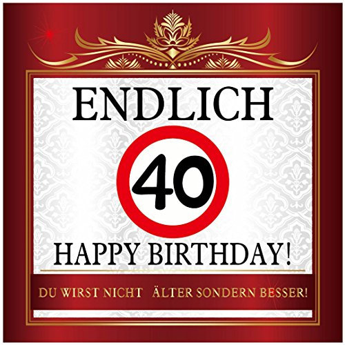 Udo Schmidt - Aufkleber zum Geburtstag mit Text und Zahl - Endlich 40 - Rot, Weiß, Schwarz - Papier - Quadratisch - Sticker