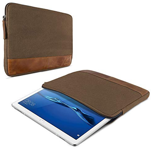 ROYALZ Coque pour Huawei MediaPad M3 Lite 10 Housse de Protection (10,1 Pouces) Sac Poche Cuir/Toile, Couleur:Marron