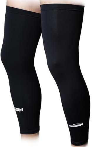 COOLOMG Beinlinge Knielinge Kompression Kniewärmer Radsport Basketball Fußball UV Sonnenschutz Anti Rutschen für Herren Damen Kinder Jugend Schwarz L (1 Paar)