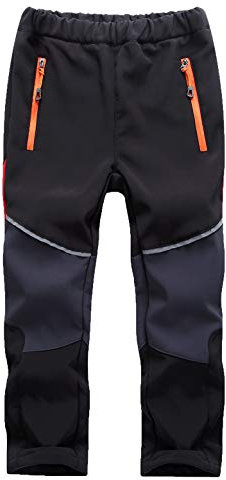 Echinodon Kinder Softshellhose Gefüttert Hose Wasserabweisend Winddicht Atmungsaktiv Jungen Mädchen Outdoor Wandern Freizeit Hose Herbst Winter Schwarz L