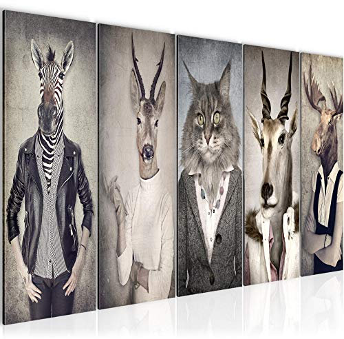 Runa Art Wandbild XXL Tiere Abstrakt Büro Wohnzimmer 200 x 80 cm Beige Grau 5 Teilig - Made in Germany - 018355a