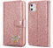 QLTYPRI Case for iPhone 11 Pro, Glitter PU Leather TPU Bumper Card Holder [Wrist Strap] Wallet Case with Cute Inlaid Loving Heart Diamond Flip Cover for iPhone 11 Pro (5.8 inch) - Rose Gold