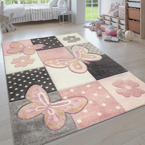 Paco Home Teppich Kinderzimmer Junge Mädchen Kinderteppich Spielteppich Kurzflor Regenbogen Bauernhof Einhorn Schmetterling Hase, Grösse:80x150 cm