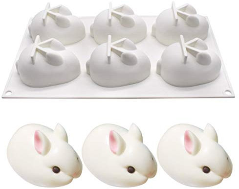 MKNZOME Silicone Moulds, 6 Cavity Rabbit Shaped Soap Mould Baking Bakeware Mold for Cake Soap Candy Chocolate Cupcake Jelly Bread Pudding Muffin (6 Cavity Rabbit Shape)