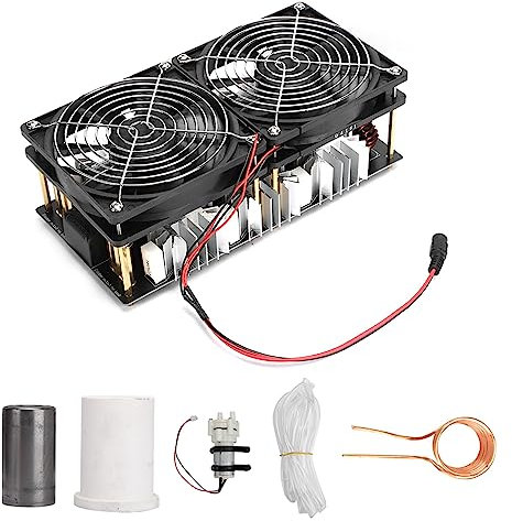 Bewinner 2500W ZVS Induktionsheizmodul Flyback-Treiber, Leiterplattenheizplatte Großer Kühler mit spiralförmigem Kupferrohrtiegel und Wasserpumpenrohr 12-48V