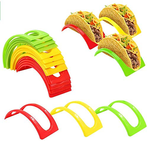 ForTomorrow Taco - Set di 18 supporti in plastica dura per Taco Shell Holder Rack senza BPA, per microonde e lavastoviglie Taco Tuesday Party Tray (rosso, giallo, verde)