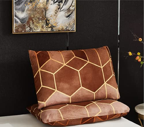 Luofanfei 2 Stück Kissenbezüge 40x80cm Braun Geometrisch Kariert Marmor Muster Kopfkissenbezug mit Reißverschluss Microfaser Kissenhülle