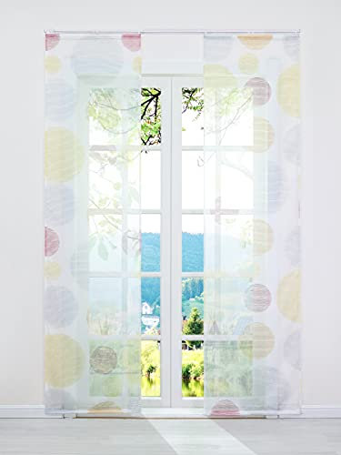 ESLIR Schiebegardinen Set 2er Flächenvorhänge Gardinen mit Klettband Schiebevorhang Transparent Vorhänge mit Kreis Muster Voile Bunt BxH 57x245cm 2 Stück