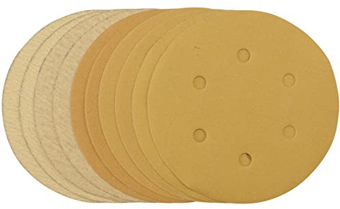Draper 64284 Gold Sanding Discs with Hook & Loop, 150mm, Assorted Grit - 120G, 180G, 240G, 320G, 400G (Pack of 10)