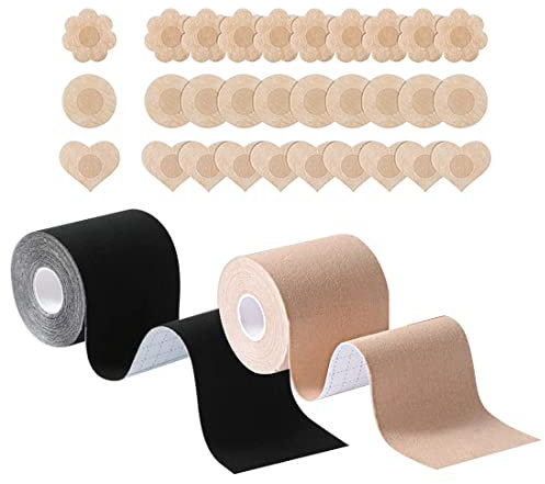 HSAJS Nastro Adesivo Reggiseno Invisibile Copricapezzoli Fiore Cuore Rotondo Multiforma Traspirante Riutilizzabile Ipoallergenico