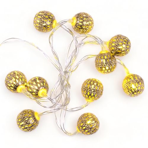 LED-Lichterkette mit 10 warmweißen LEDs 1 Meter lang, batteriebetrieben (marokkanische Kugeln, gold)