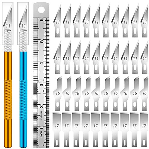 ARTCUT 43 Skalpell, 2 Craft Cutter Skalpell Basteln, 40 Skalpell Klingen(Nr. 11, Nr. 16, Nr. 17), 1 Lineal, Bastelmesser, Scalpel Messer, Scalpelle, Bastelmesser Skalpell für Skulptur, Fensterfolie