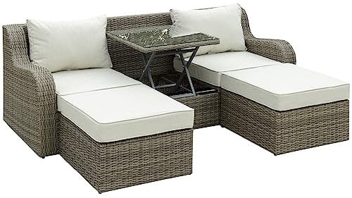 Outsunny 3-TLG. Polyrattan Gartenmöbel Set Gartengarnitur Garten-Set Sitzgruppe Loungeset Loungemöbel mit Beistelltisch Kissen Aluminium Hellgrau+Beige