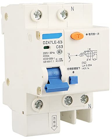 RCCB Disjoncteur Différentiel, DZ47LE-63 1P+N Disjoncteur de Courant résiduel, 63A 30mA 230V Disjoncteur Différentiel De Courant Commutateur D'air Fuite Surcharge Court-circuit Protection
