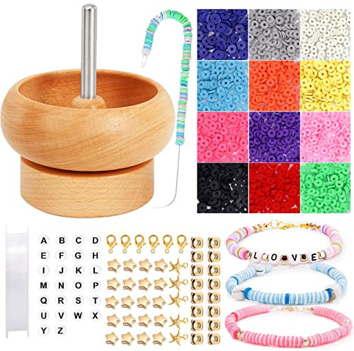 KARSSPOR Clay Beads Kit with Bead Spinner, Polymer Clay Beads & Big Eye Beading Needles