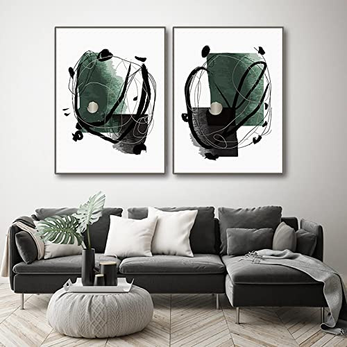 Abstrakte Grün Schwarz Gold Farbe Linien Wandbild Moderne Leinwand Poster Drucken Nordic Wandkunst Bild Wohnzimmer Wohnkultur 40x60cmx2Pcs Rahmenlos