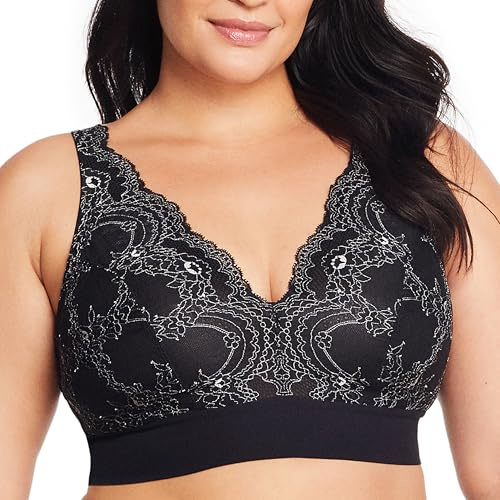 Glamorise Women's Lace Plunge Bralette Wirefree #7013 Full Coverage Bra (pack of 1)