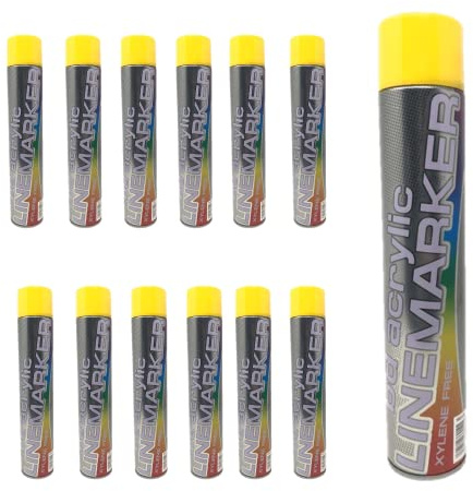 LineStar x1 6x 12x x20 Aerosol Floor Line Marker Spray Paint Yellow White. Bundle. Ideal for Schools, Sports Surfaces, Industrial Marking or Safety Marking or Line Marker Machines (Yellow X12 750ml)