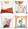 Bonhause 4er Set Kissenbezüge Boho Abstrakt 45 x 45 cm Sonne Bogen Blätter Samt Soft Dekorative Kissenhülle Modern Minimalistisch Zierkissenbezüge für Garten Outdoor Wohnzimmer Zuhause Dekoration